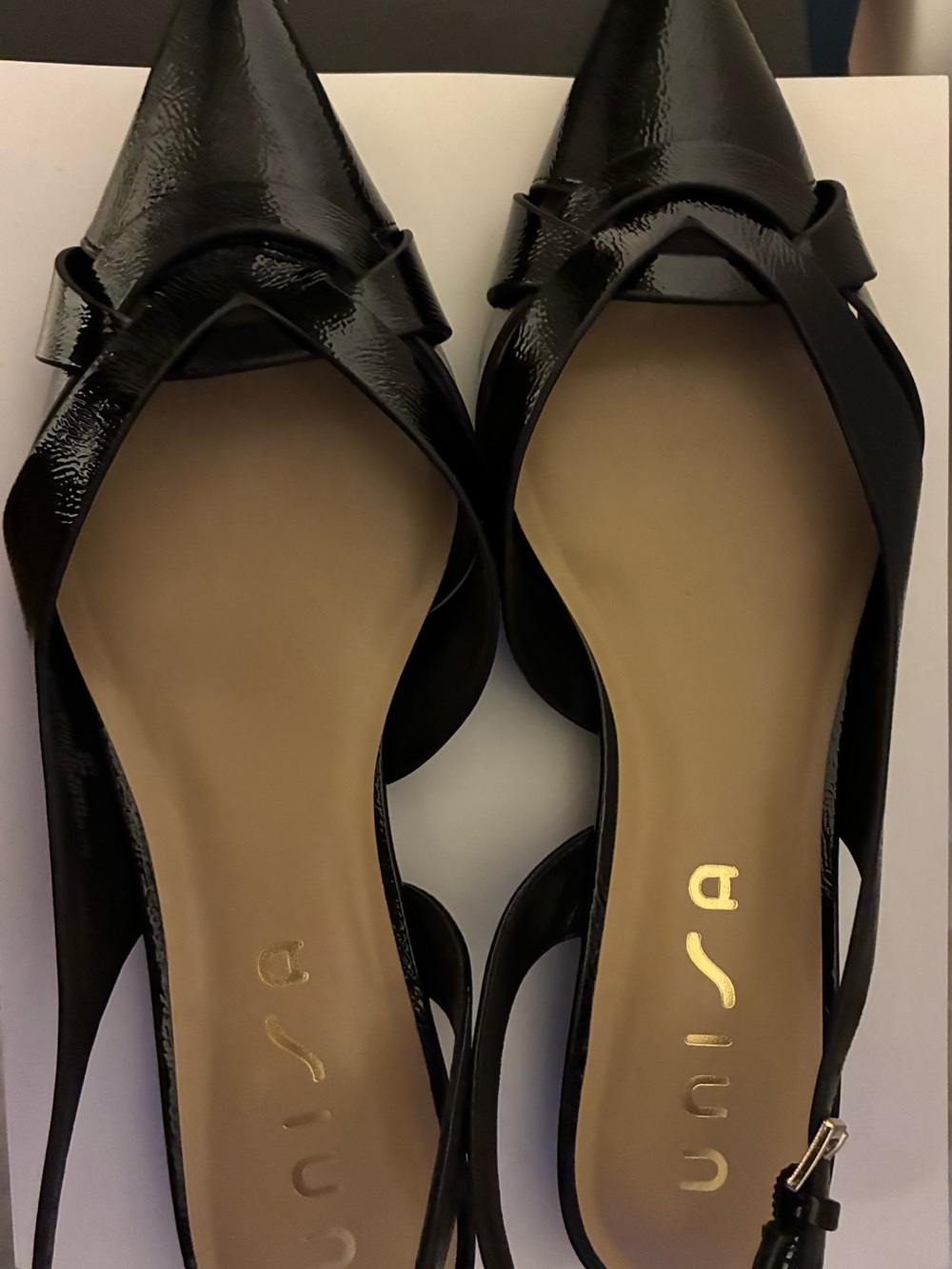 Unisa Black Patent Leather Slingback Flats